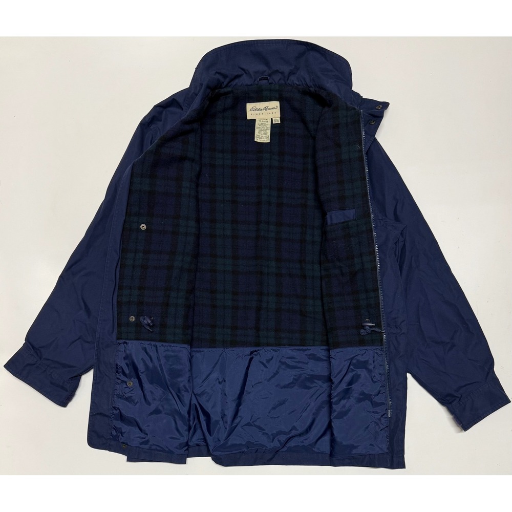 Eddie Bauer Mens Navy Blue Field Jacket Wool Plaid Lined Water Repellent Medium